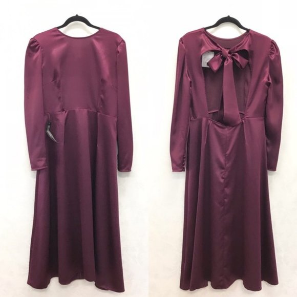 TopShop Shimmer Satin Tie Back Midi Dress - Picture 2 of 5